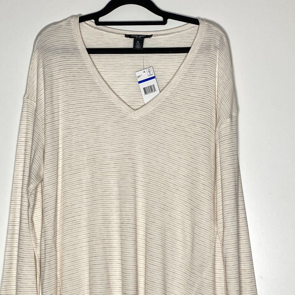 New Nine West Ruby Striped Asymmetric Long Sleeve Tunic Top Women's Size XL - Picture 6 of 11